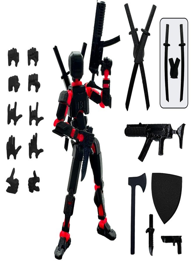 QAONIE (Assembly Completed) 3D Printed Figure 5.54-inch Dummy13 with Weapon Expansion Set, Full Body Mechanical Movable Toy, Desk Decoration. (Black) - Image 1